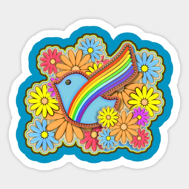 Hippie Flower Power Rainbow Dove Sticker by AlondraHanley